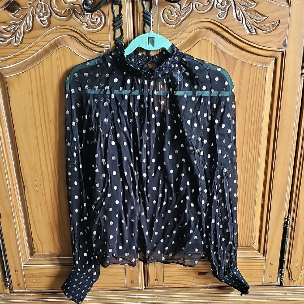 Evereve Black and Gold Polka Dot Blouse